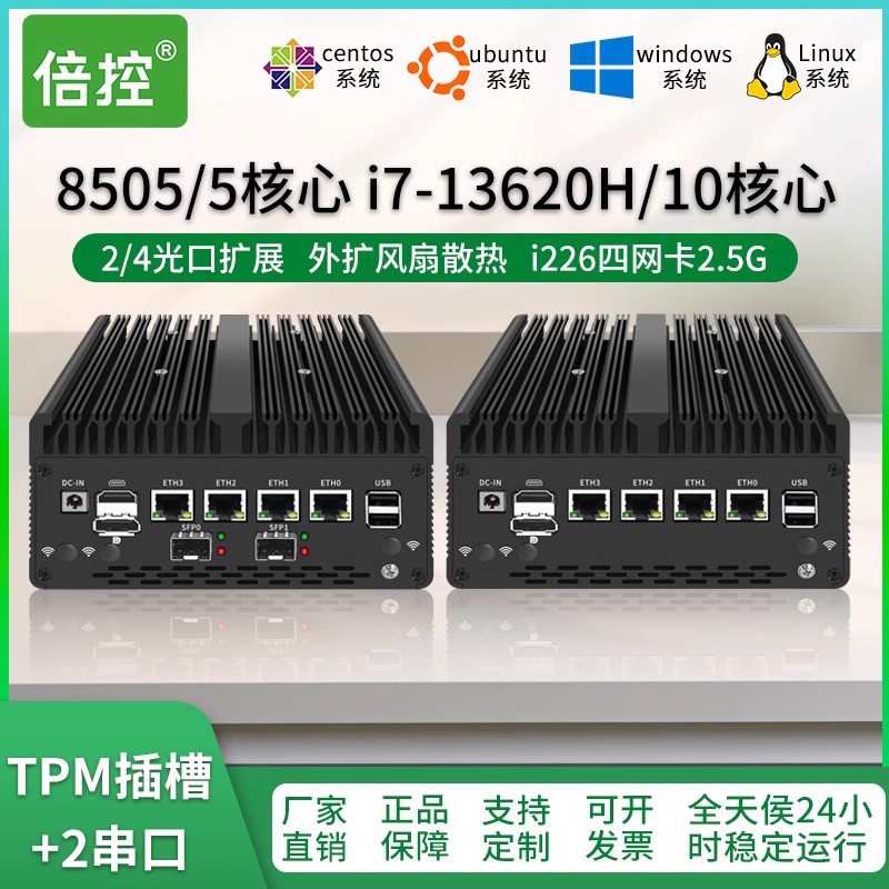 倍控4口2.5G4萬兆光口12代8505 i3-1215U i5 i7-13620H萬兆工控機(jī)愛快軟路由無線WIFI6迷你型linux主機(jī)ubuntu
