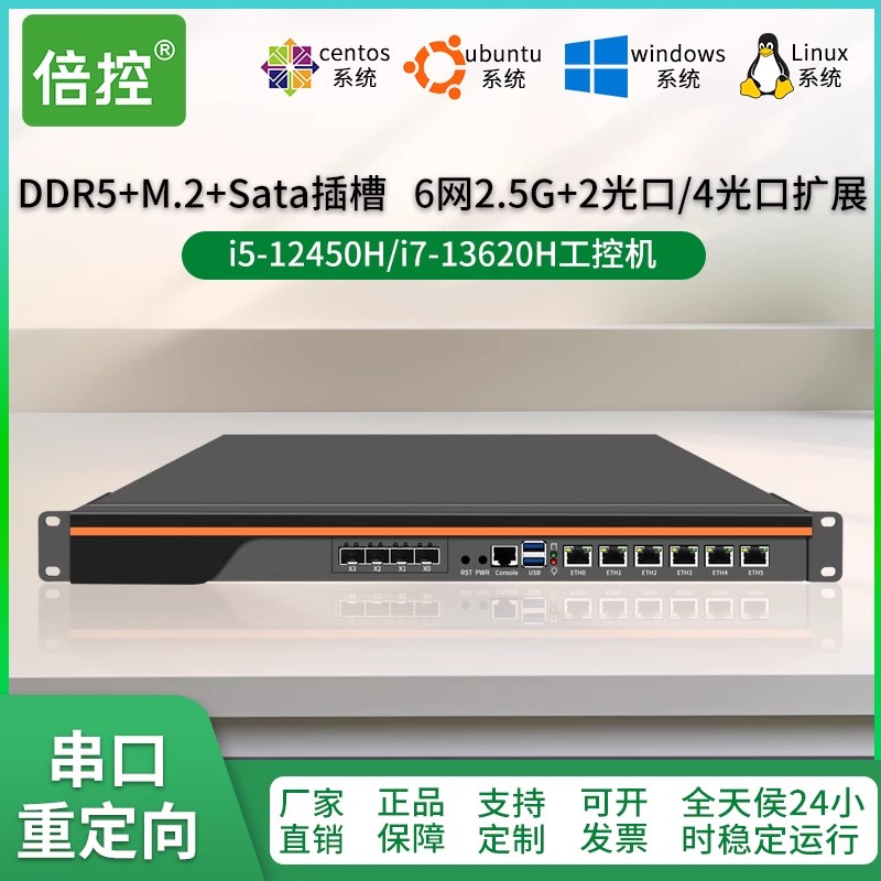 倍控i5-12450h i7-13620h工控機(jī)6網(wǎng)2.5G萬(wàn)兆2光口 4光口擴(kuò)展4G 5G WIFI6模塊插槽軟路由服務(wù)器1U機(jī)架式ros